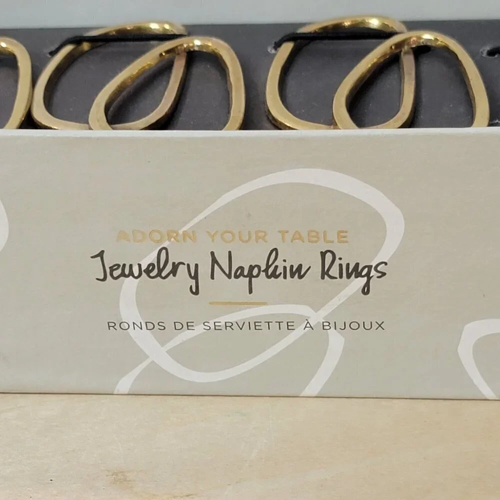 West Elm Brushed Gold Organic Loop Napkin Rings - Set of 6